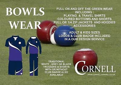 Lawn Bowls Team Wear - Shirts Shorts  Bottoms  Jackets  Accesories • £22