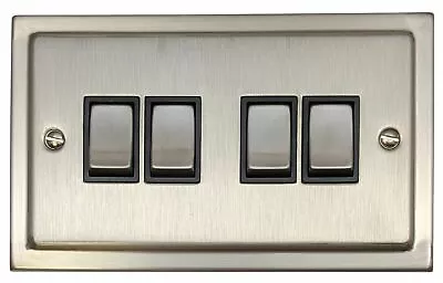G&H TSN304 Trimline Plate Satin Nickel 4 Gang 1 Or 2 Way Rocker Light Switch • £25.30