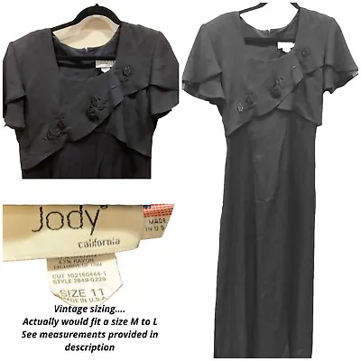 S/M Jody California Black Dress Maxi Dress Evening Day Rosette Long Short Sleeve • $50.58