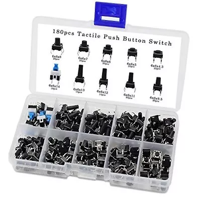 OCR 180Pcs Tactile Push Button Switch 10 Values 6x6mm Micro Momentary Tact Bu... • $13.19