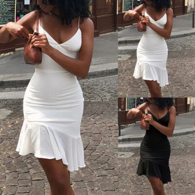 $14.39 • Buy Women Sexy V Neck Cami Mini Sleeve Ladies Bodycon Strappy Sleeveless Sundress US