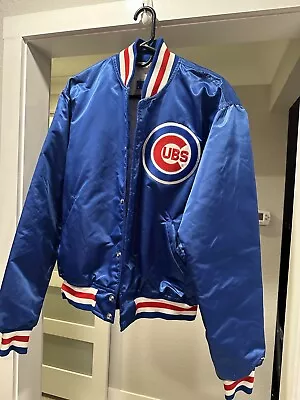 Vintage Chicago Cubs Starter Satin Jacket Lg. Front Patch Made InUSA. Nice Gift! • $99