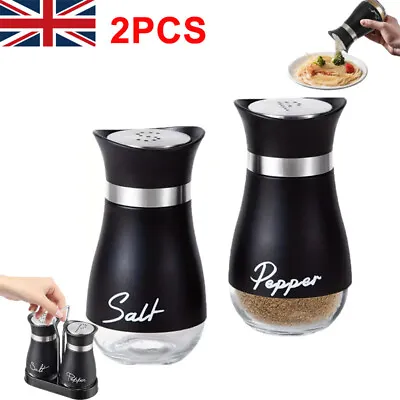 Pack Of 2 Salt And Pepper Shakers Pots Dispensers Cruet Jars Set With Holder • £7.59