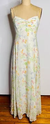 Vtg 70's Ivory Boho Disco Floral Garden Print Chiffon Maxi Dress Gown*xs/s • $69.99