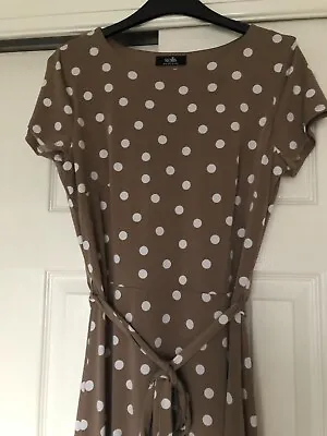 Wallis Mocha Polka Dot Party Dress - Size 10 • £28