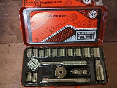 Vintage 1980s BMC Taiwan Metrinch Socket Ratchet Set 3/8  Dr SAE & Metric RETRO! • $28