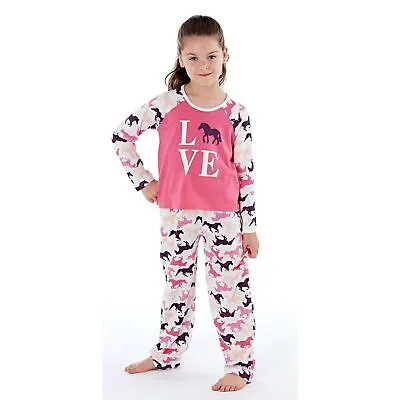 Child's Pyjamas Love Horse Print Cream Bottoms Pink Body Infants Age 3/4 • £11.95