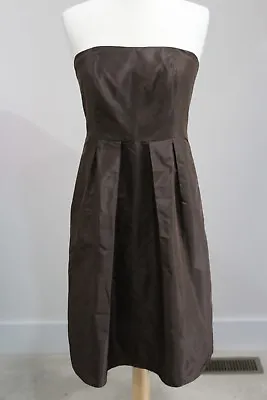 New J CREW Brown Silk Taffeta Pleated Strapless A-Line Dress Sz 4 • $24.99