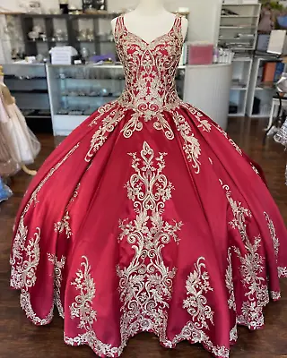 Vintage Burgundy Satin Quinceanera Dresses Sweet 15 16 Pageant Party Ball Gowns • $148.50