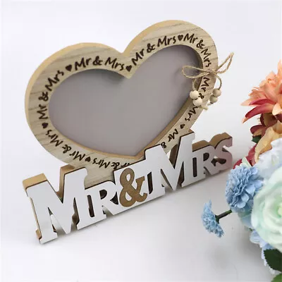 Mr & Mrs Wedding Decorations Heart Photo Frame Free Standing Wooden Letters Sign • £6.72