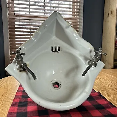 Antique Cast Iron White Porcelain Ornate Bath Vtg Corner Sink • $799.99