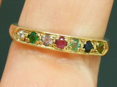 9ct Gold Dearest Diamond Emerald Amethyst Ruby .. Ring Size L • £22