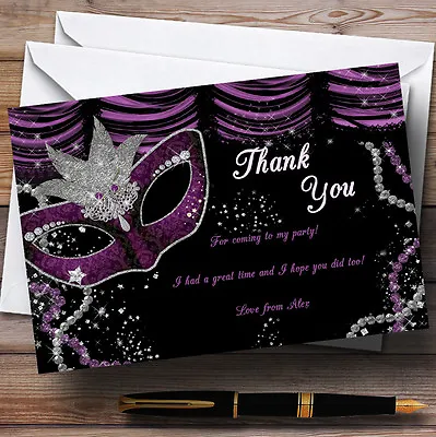 Masquerade Purple Personalised Birthday Party Thank You Cards • £9.99