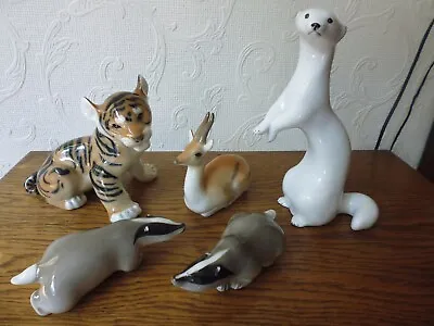 Five USSR Animals Tiger Cub Stoat Gazelle + Two Badgers • £55