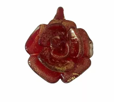  Murano Glass Flower Red Pendant Swirled With Gold  • $21.99