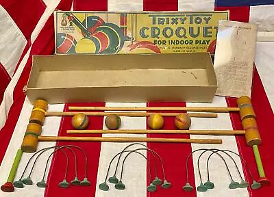 Vintage 1930s Trixy Toy Parlor~Lawn Croquet Game Original Box Antique Durrel Co. • $169