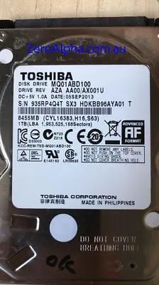 MQ01ABD100 Toshiba Donor Hard Drive AX001U 05SEP2013 • $249