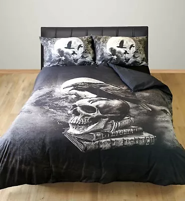 £30.99 • Buy Poe's Raven Duvet Cover Set Alchemy Gothic Crow Birds Skull Moon Grey Black