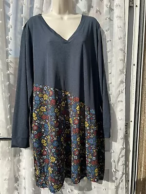 Blue Lightweight V Front Longline Asymetric Floral Detail Tunic Top Sz 22 Next • £24.99