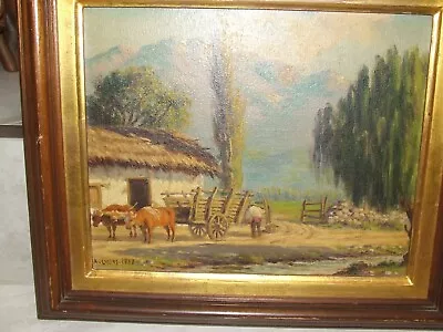 Listed Chilean Artist Alberto Lobos Oil On Canvas Painting Of A Village • $374.99