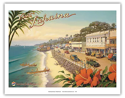 Visit Lahaina - Maui Hawaii - Vintage Hawaiian Travel Poster By Kerne Erickson • $12.98