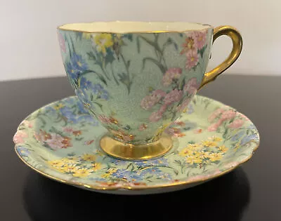 £123.61 • Buy Vintage Shelley Bone China Melody Chintz #13382 Tea Cup Saucer Scallop Gold Trim