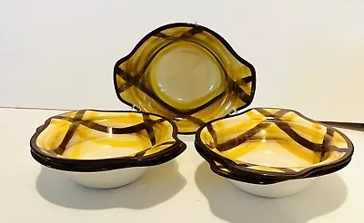 Vernonware ORGANDIE Lug/Chowder Bowls Yellow Brown Plaid - 5 Bowls • $9.99