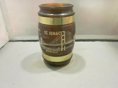 Vintage  Siesta Ware Brown Glass Mackinac Bridge Beer Mug Wood Handle • $10.20