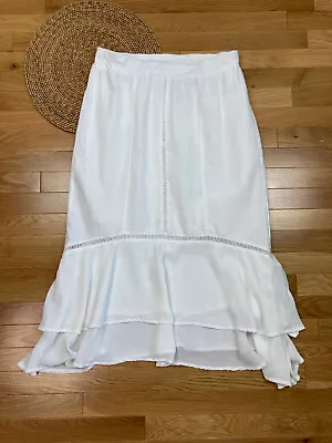 New Chicos Linen Solid Midi Skirt Womens 1 8-10 Optic White Chiffon Peplum $109 • $35.35