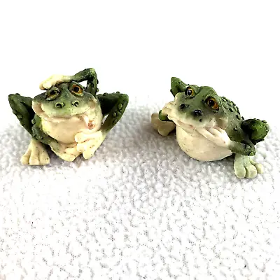 Miniature Frog Set Of 2 Figurines Resin Funny Faces Tongue Sticking Out Warts￼ • $11.01