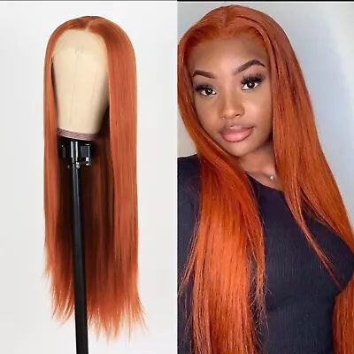 Orange Synthetic Lace Front Wigs Full Straight Hair Heat Resistant Long Natural • $26.53