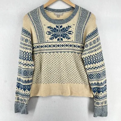 J.CREW Sweater S Holiday Merino Wool Alpaca Fair Isle Snowflakes Pullover Jumper • $34.99