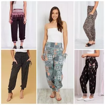 Caroline Morgan Harem Pants Women Casual Baggy Hippie Bohemian Yoga Beach Travel • $23.95