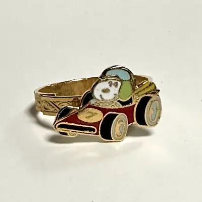 Vintage Peanuts Snoopy Flying Ace Race Car #7 Driving Adjustable Ring • $22