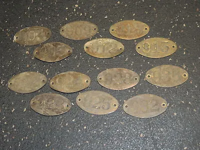  Lot 13 Brass Number Tags Cow Locker Seat Tags Vintage 900s • $34.99