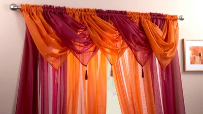 £6.99 • Buy Maroon Plain Hanging Tassel Swag Sheer Voile Net Curtain Swag Sold As Single