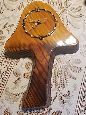 Thick Wood Wall Clock Mushroom Tree Shape SPORT TIME Bensalem PA Battery Vintage • $23