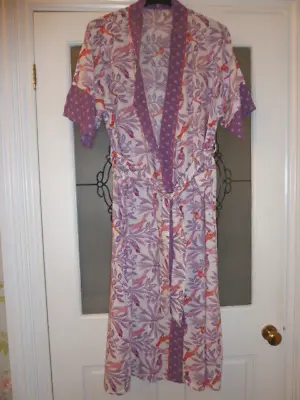 M & S Dressing Gown 12 -  14 White Purple Orange Birds  VGC Marks & Spencer • £4.99