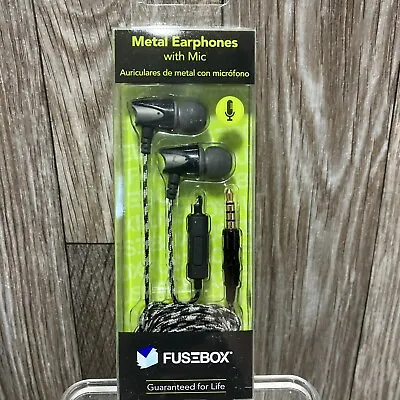 Fusebox Metal Earphones WMicrophone Braided Cord 3 Sizes Ear Cushions Gray/Black • $15