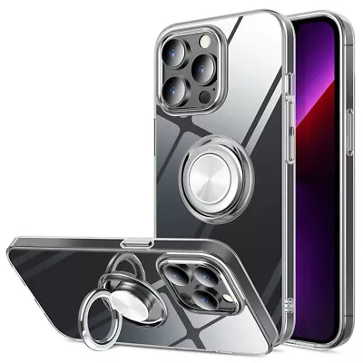 Clear Crystal Phone Case Cover Metal Ring Kickstand Holder Car Magnets Mount • $15.19