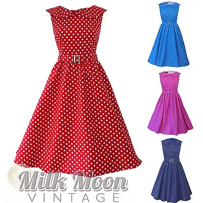 £14.99 • Buy Vintage 1950s 60s Red White Polka Dot Retro Bow Rockabilly Evening Party Dress