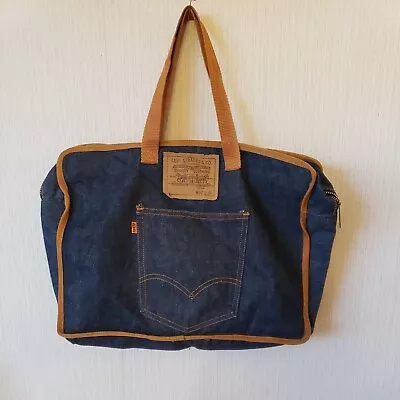 Vtg 80s Levi's Jeans Denim Tote Bag Purse Orange Tab Zip Around Book Briefcase • $411.87