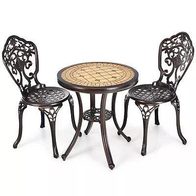 Patiojoy 3 PCS Bistro Set Cast Aluminum Outdoor Table And Chairs For Balcony • $199.50