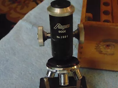 Adams Vintage 1501 Microscope With Wooden Case & SLIDE SET • $25