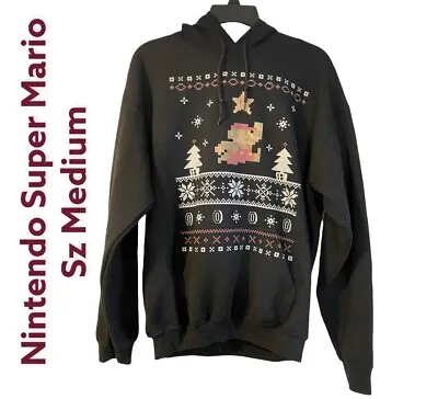 $125 • Buy Super Mario Nintendo Mens Sz M Gildan Christmas Ugly Sweater Hoodie Black EUC