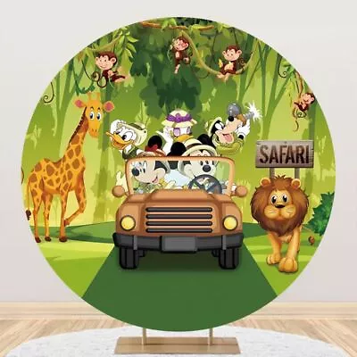 Round Safari Mickey Minnie Mouse Birthday Backdrop Party Studio Photo Background • $42.83