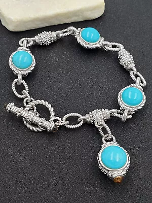 Judith Ripka Sterling Silver Turquoise And Citrine Toggle Bracelet 7.5   VIDEO • $299.99