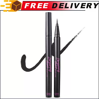 ETUDE Drawing Show Brush Eyeliner #BK801 Black (21AD) Clear-Cut Soft Brush • $12.52