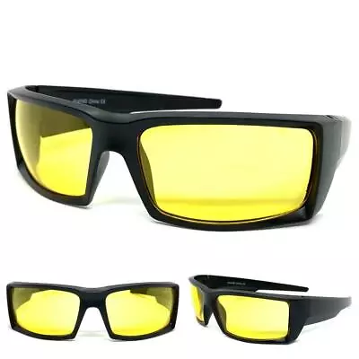 Biker Wrap Sport Safety SUN GLASSES Eyewear Day Night Driving Riding Yellow Lens • $14.99