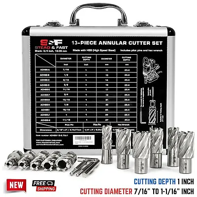 Annular Cutter Set 3/4” Shank 1  Depth Mag Drill Bits For Magnetic Drill Press • $359.75